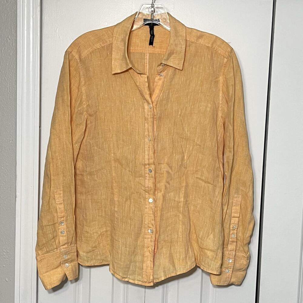 Escada Sport Shirt Womens 40 Orange Linen Button Up Long Sleeve Collared Top VTG